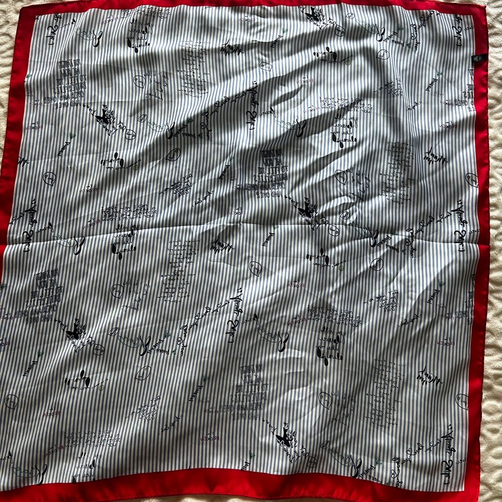 Blue and white with a red border decorative scarf
